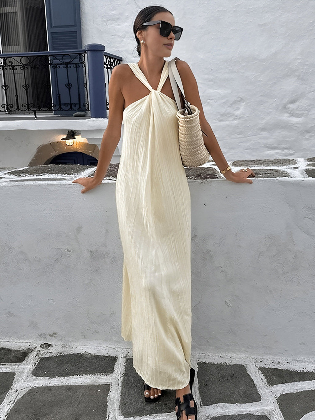 Halter Neck Maxi Dress — Ecru in Off-White — Svelte Chic