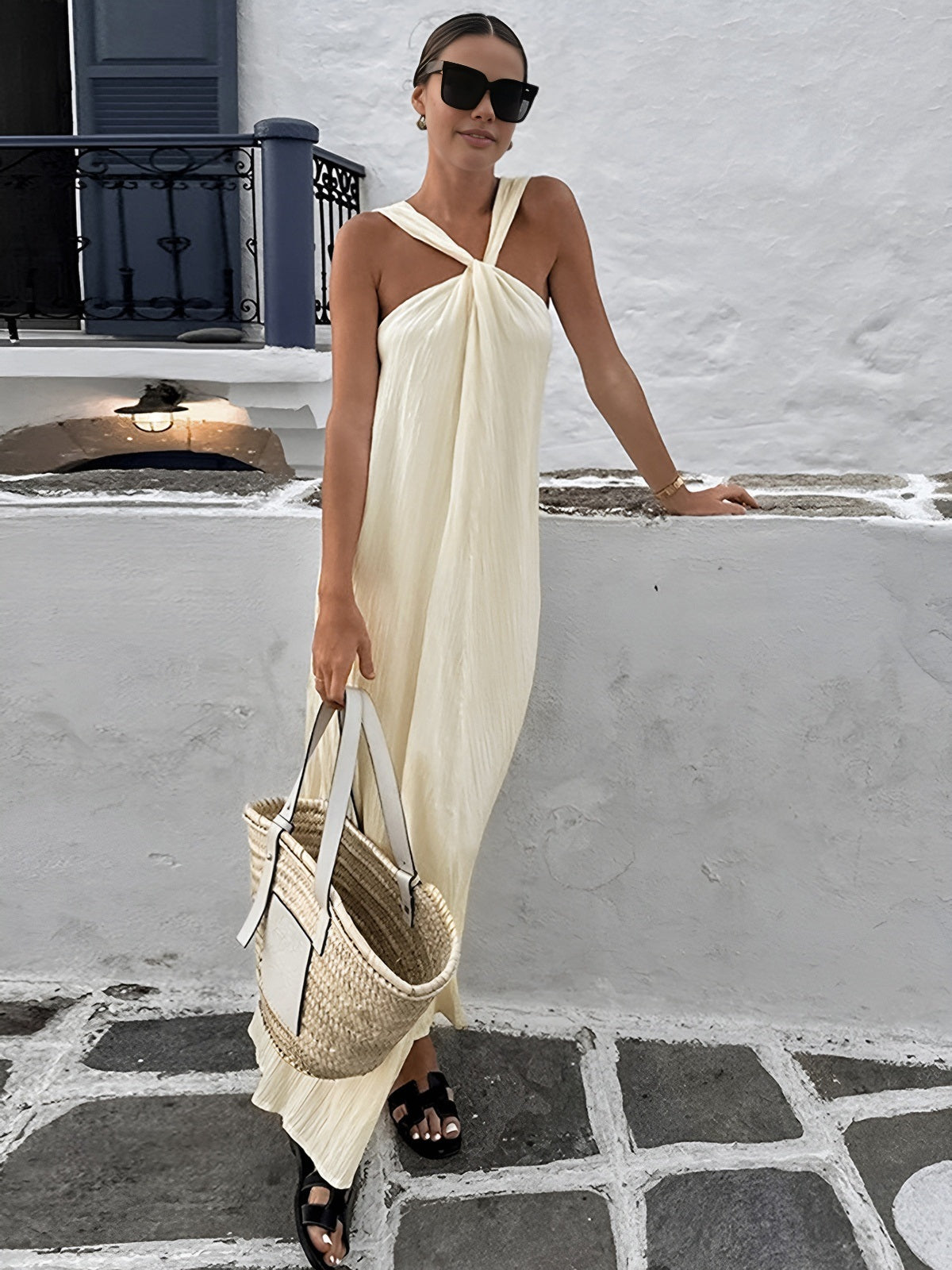 Halter Neck Maxi Dress — Ecru — Svelte Chic