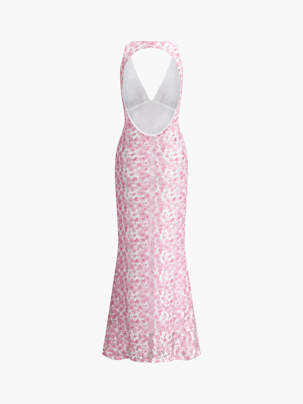 Cherry Blossom Halter Backless Maxi Dress — Pink — Svelte Chic