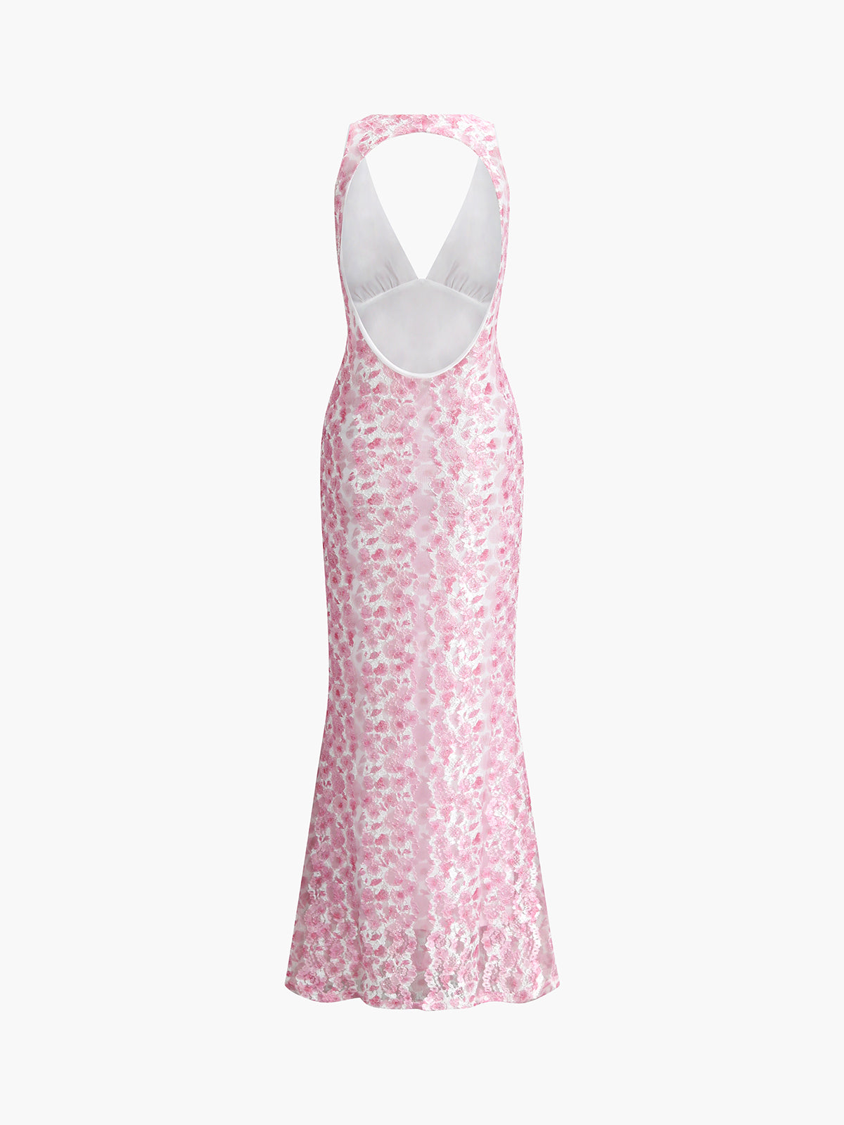 Cherry Blossom Halter Backless Maxi Dress — Pink — Svelte Chic
