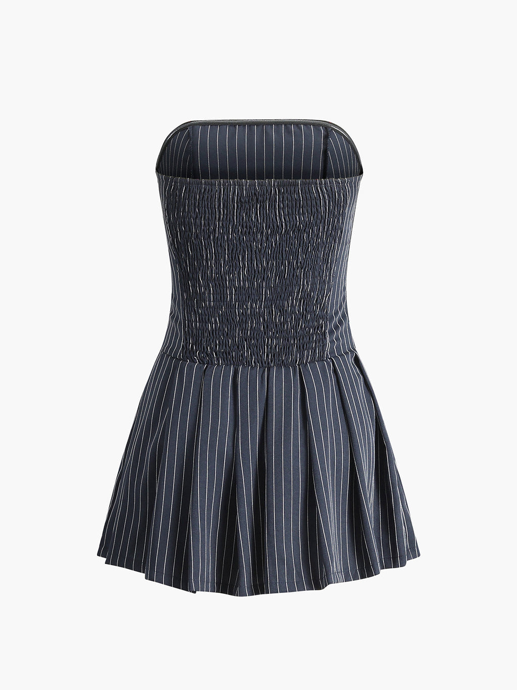 Pinstripe Shirred Mini Dress — Blue — Svelte Chic