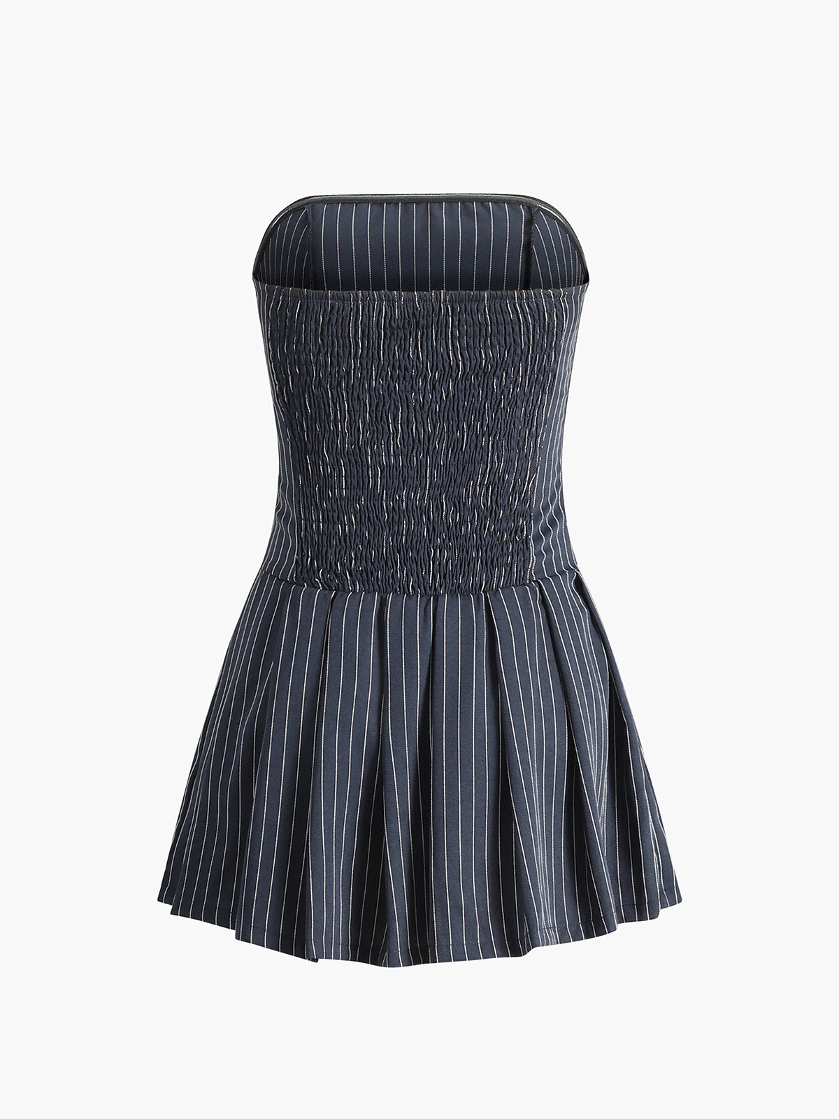 Pinstripe Shirred Mini Dress — Blue — Svelte Chic