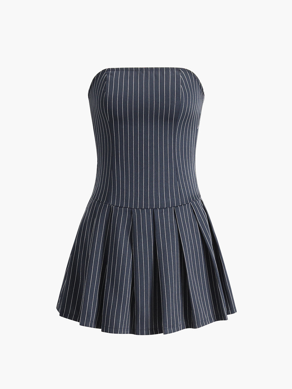 Pinstripe Shirred Mini Dress — Blue in Blue — Svelte Chic