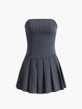 Pinstripe Shirred Mini Dress — Blue in Blue — Svelte Chic