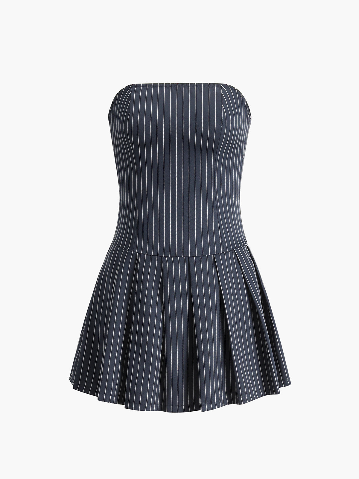 Pinstripe Shirred Mini Dress — Blue in Blue — Svelte Chic