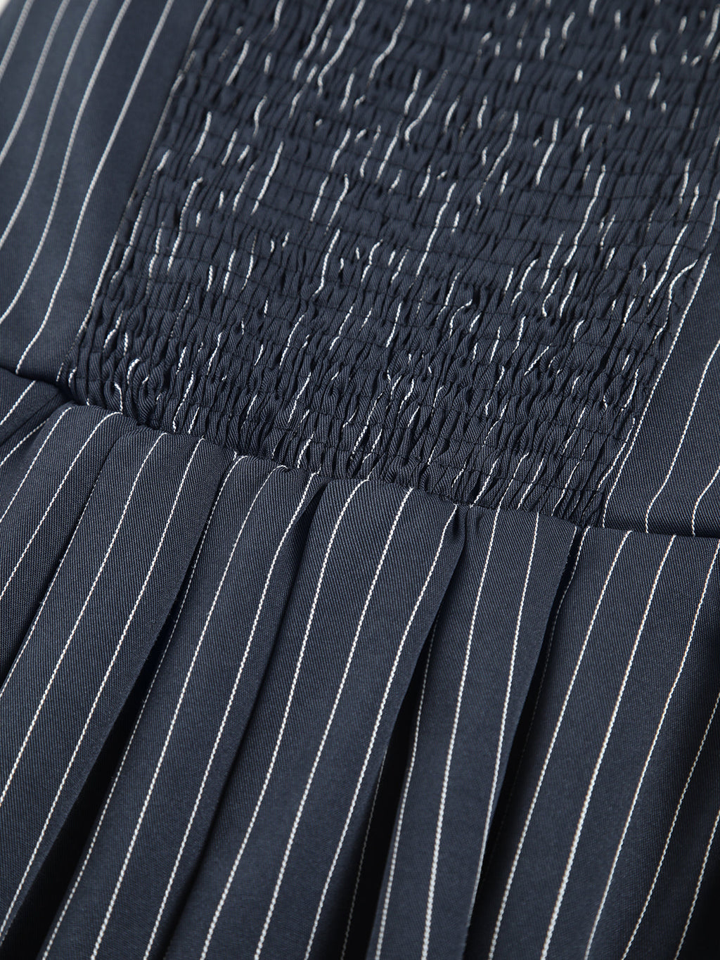 Pinstripe Shirred Mini Dress — Blue — Svelte Chic