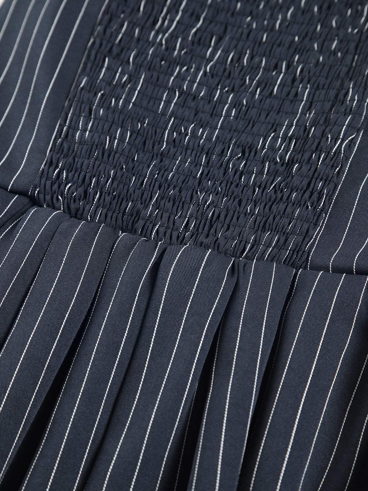 Pinstripe Shirred Mini Dress — Blue — Svelte Chic