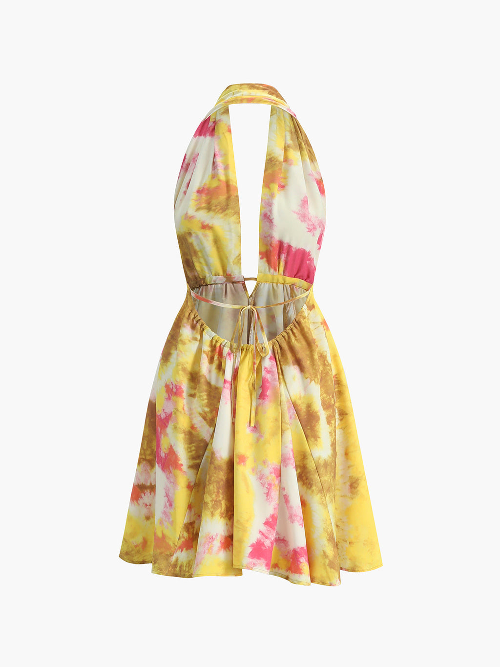 Tropical Print Halter Backless Mini Dress — Yellow — Svelte Chic