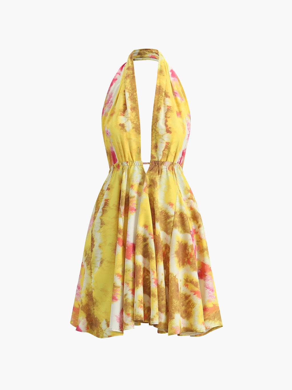 Tropical Print Halter Backless Mini Dress — Yellow in Yellow — Svelte Chic