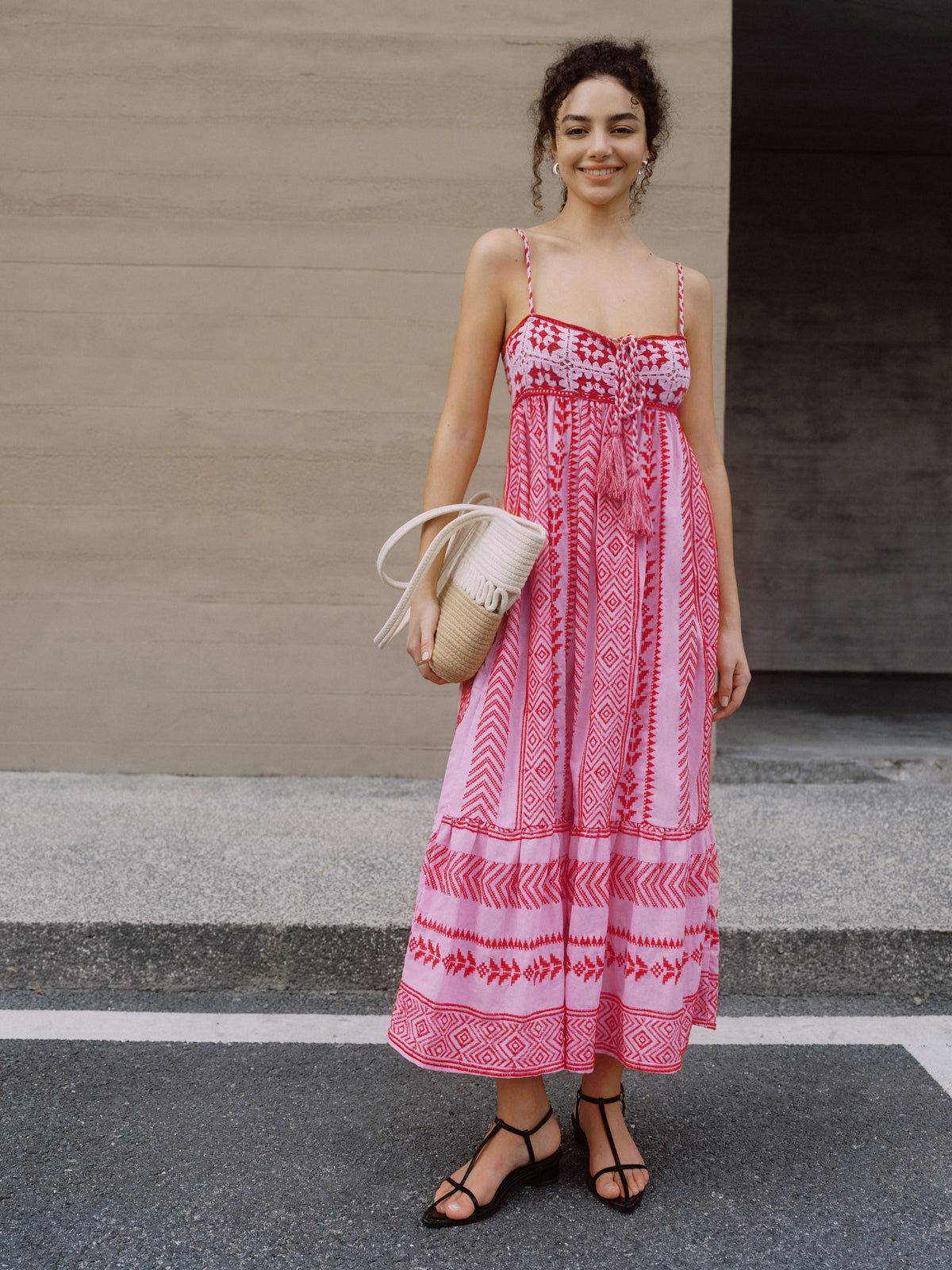 Boho Embroidered Cami Midi Dress — Red in Red — Svelte Chic