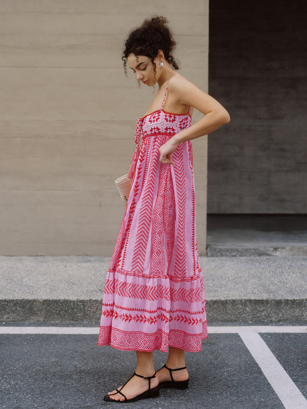 Boho Embroidered Cami Midi Dress — Red — Svelte Chic
