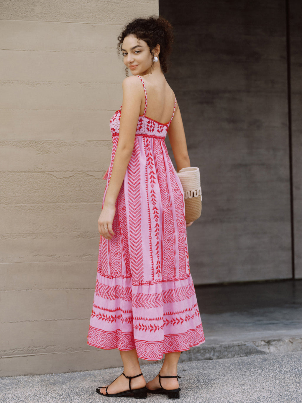 Boho Embroidered Cami Midi Dress — Red — Svelte Chic