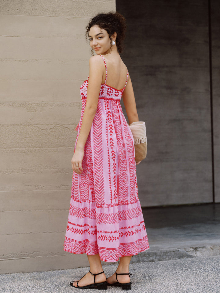 Boho Nakışlı Midi Cami Elbise