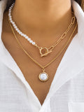 Pearl Disc Pendant Necklace — Gold in Gold — Svelte Chic