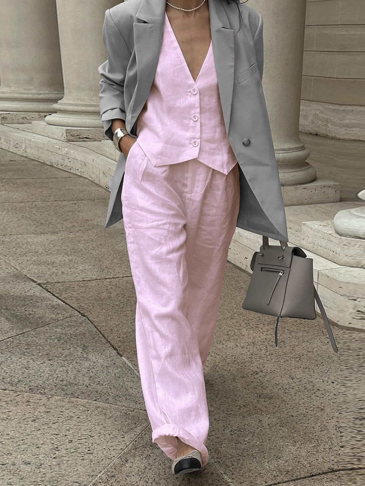 Cotton Trouser Set — Regular Fit in Pink — Svelte Chic