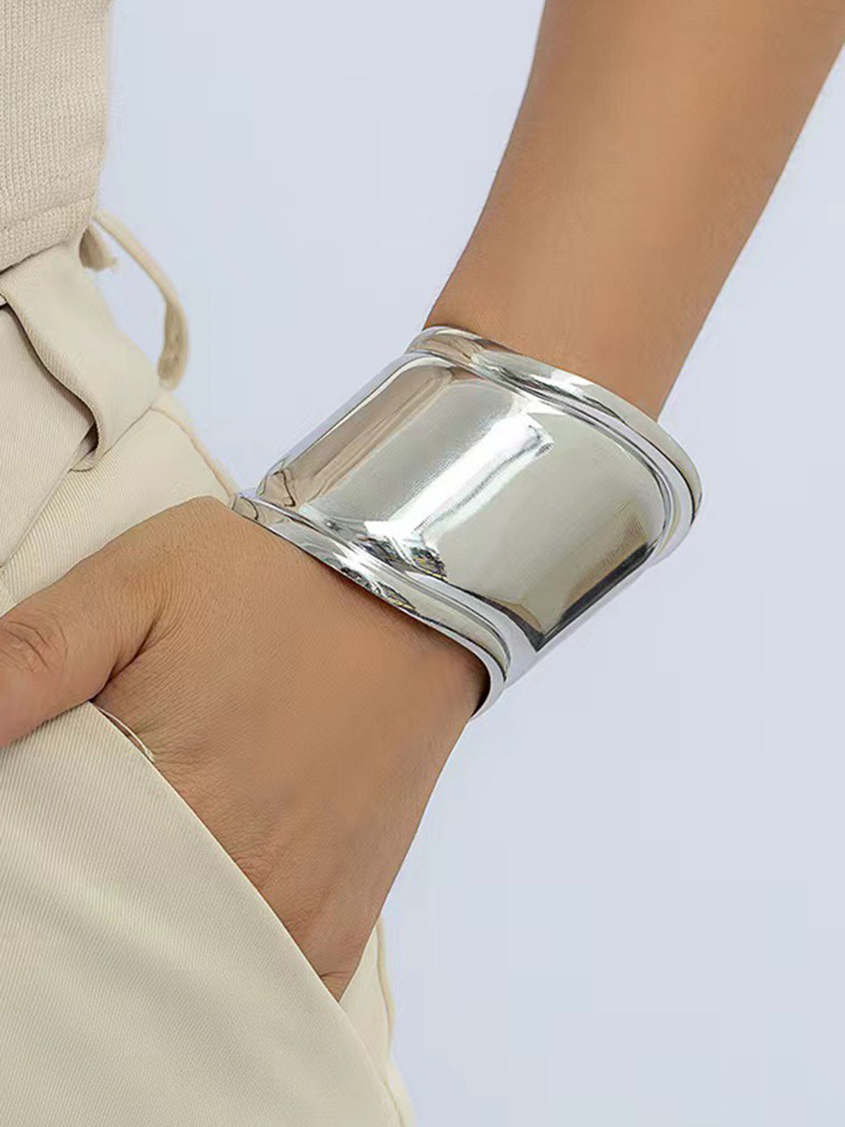 Wide Metallic Cuff Bracelet — Silver — Svelte Chic