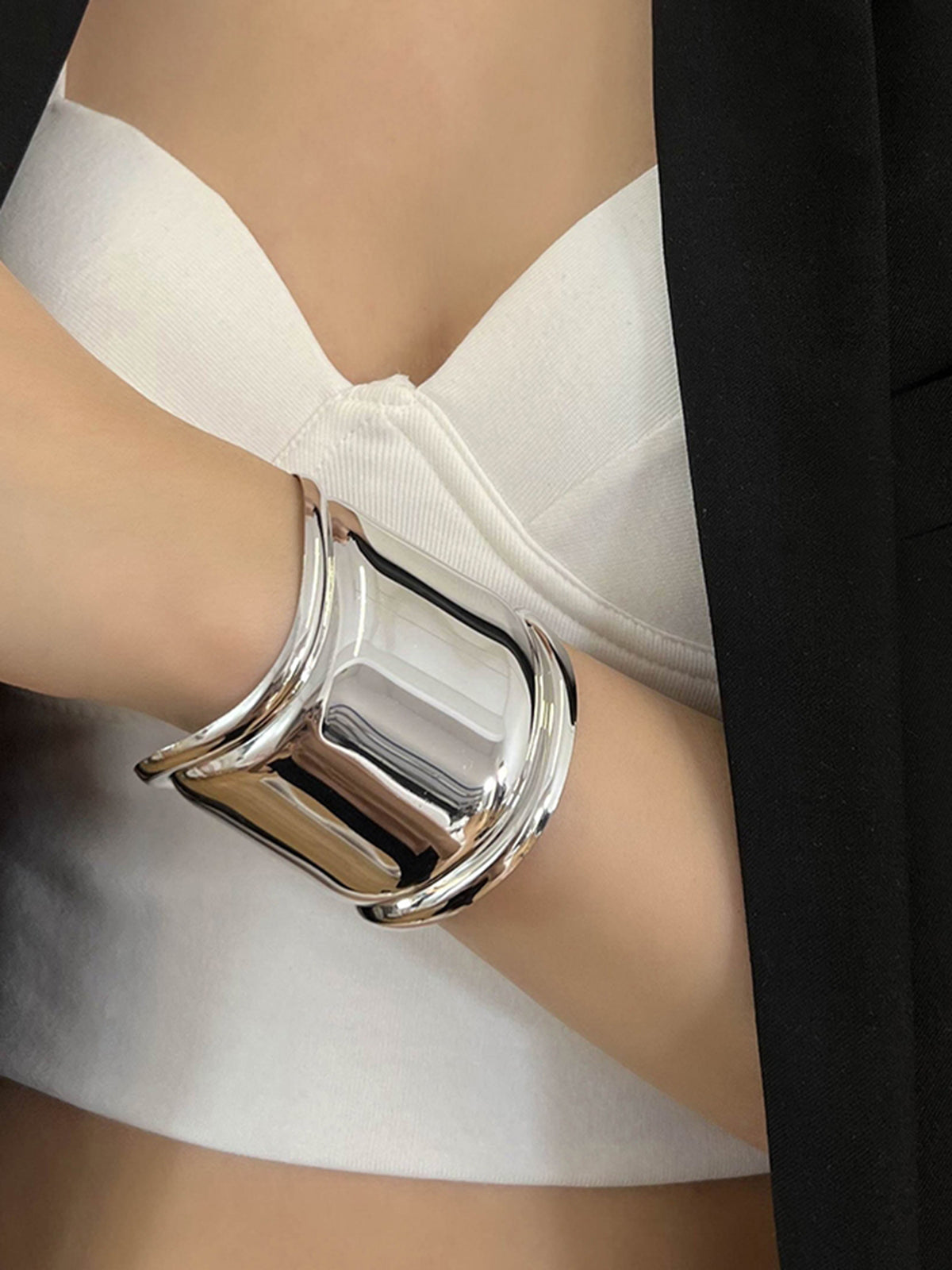 Wide Metallic Cuff Bracelet — Silver — Svelte Chic