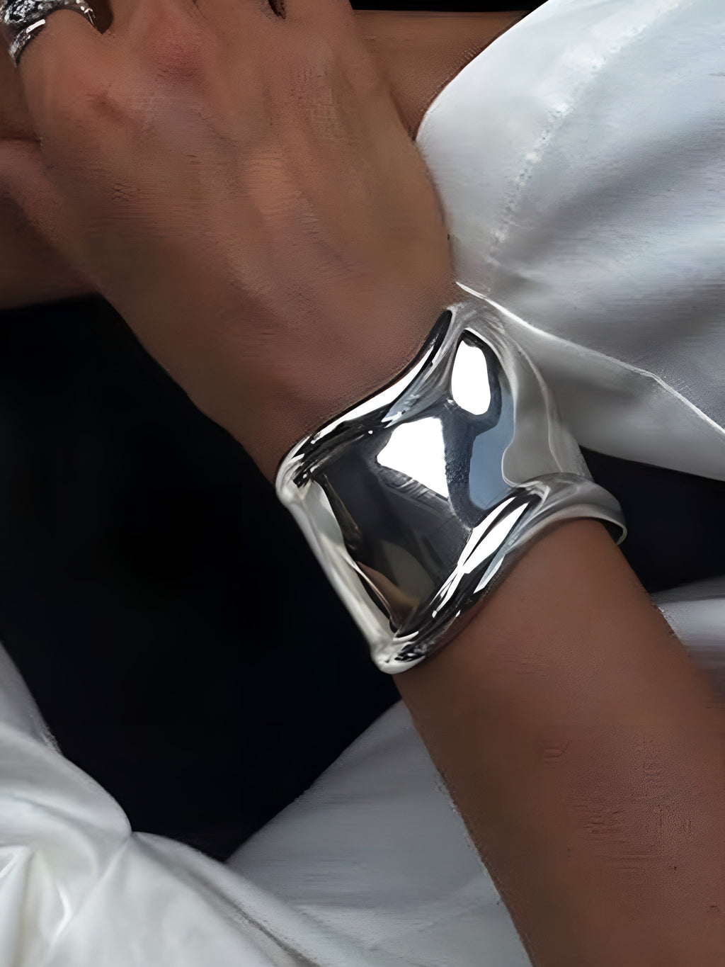 Wide Metallic Cuff Bracelet — Silver — Svelte Chic