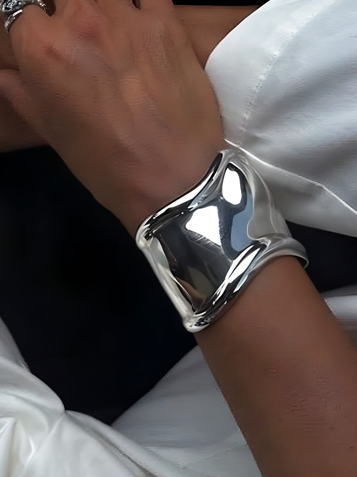 Wide Metallic Cuff Bracelet — Silver — Svelte Chic