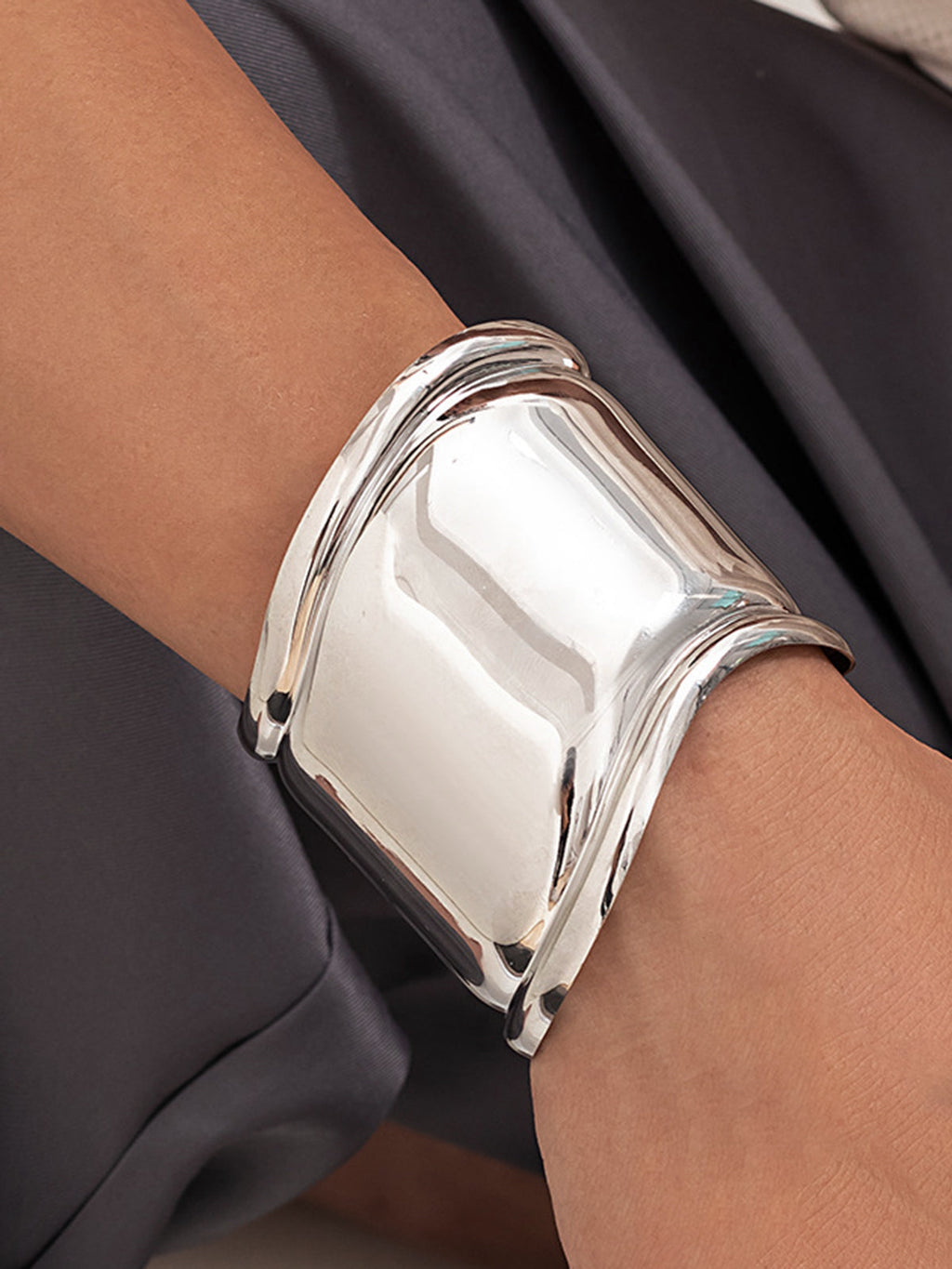 Wide Metallic Cuff Bracelet — Silver — Svelte Chic