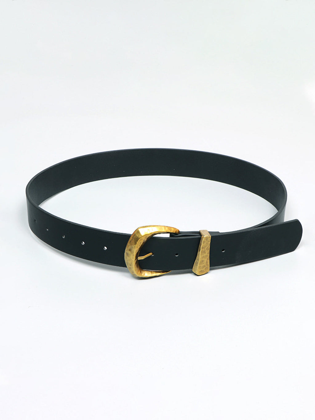Gold Buckle Faux Leather Belt — Black — Svelte Chic