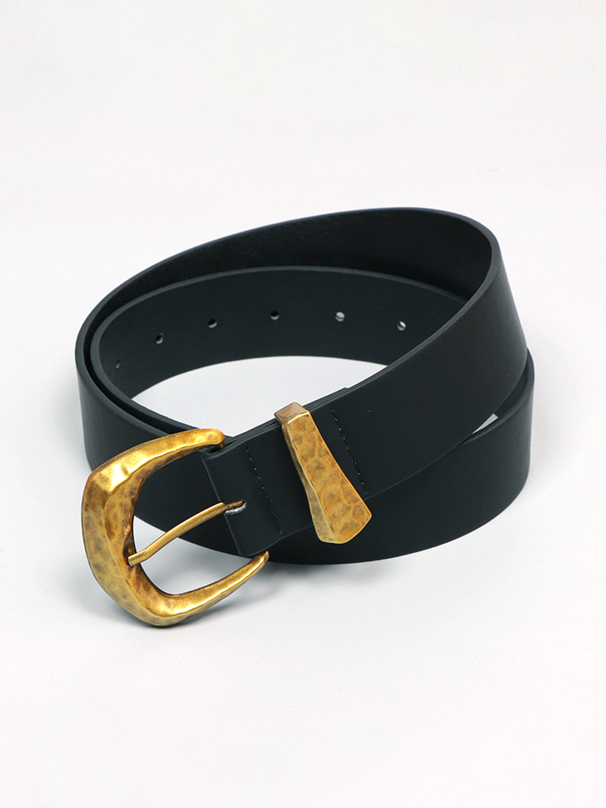 Gold Buckle Faux Leather Belt — Black — Svelte Chic