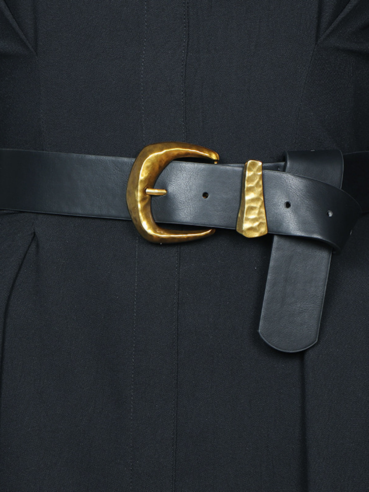 Gold Buckle Faux Leather Belt — Black — Svelte Chic
