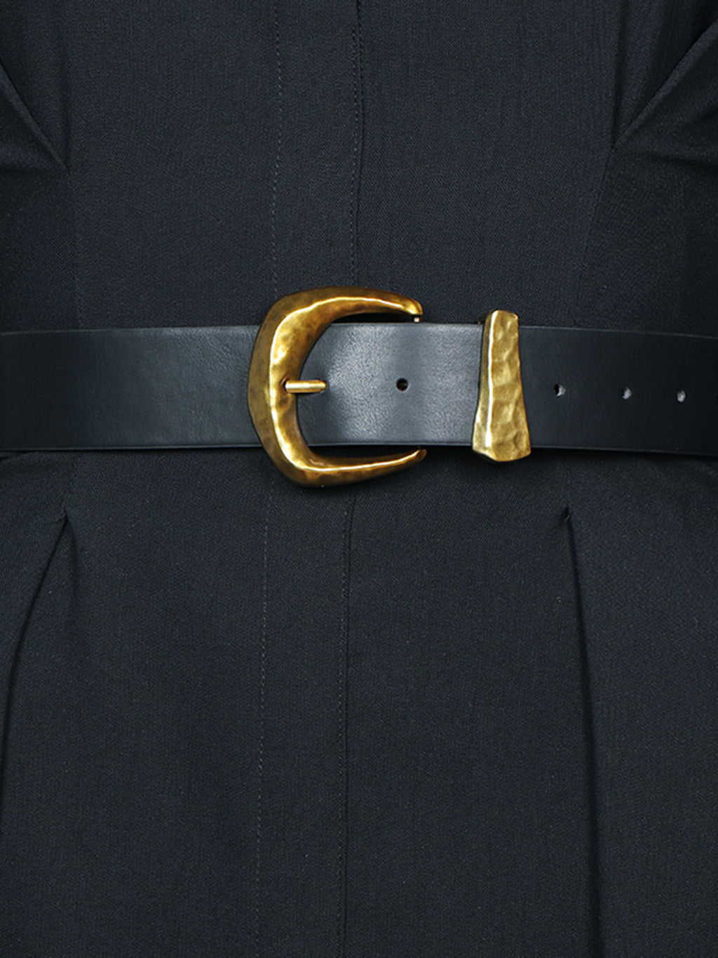 Gold Buckle Faux Leather Belt — Black in Black — Svelte Chic