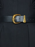 Gold Buckle Faux Leather Belt — Black in Black — Svelte Chic