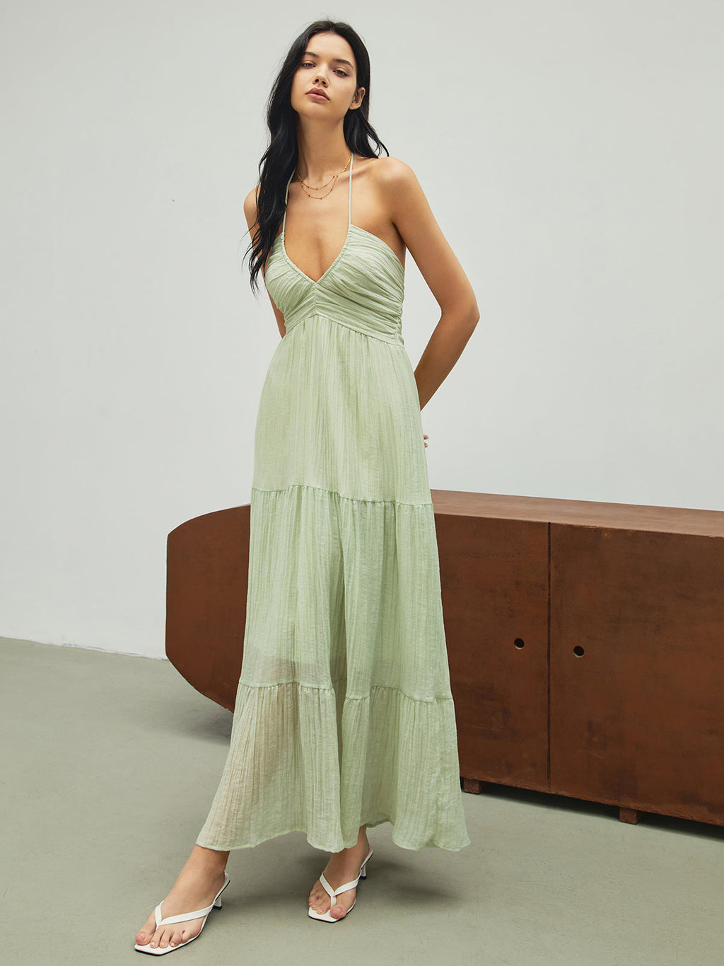Halter Backless Maxi Dress — Light Green — Svelte Chic