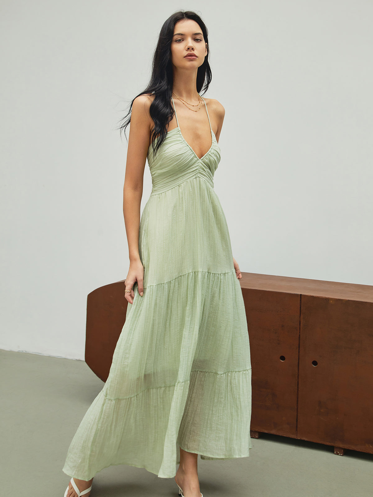 Halter Backless Maxi Dress — Light Green — Svelte Chic
