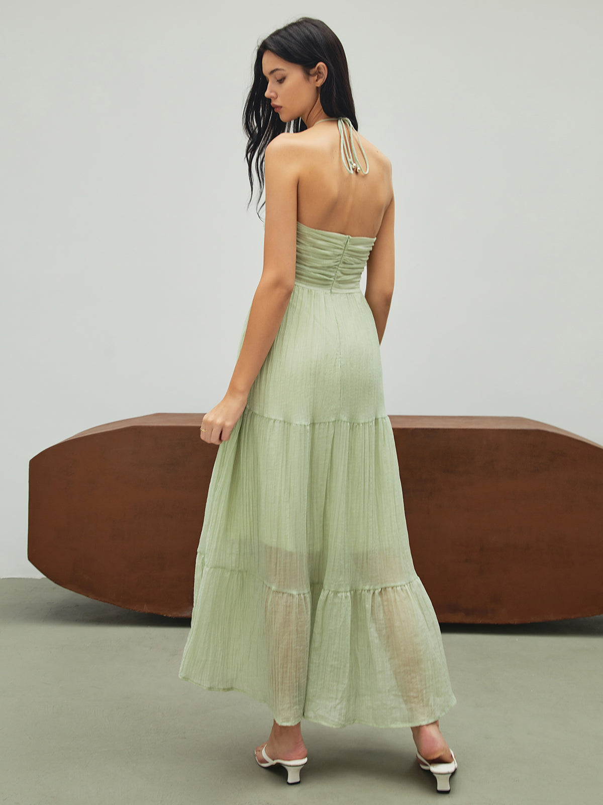 Halter Backless Maxi Dress — Light Green — Svelte Chic