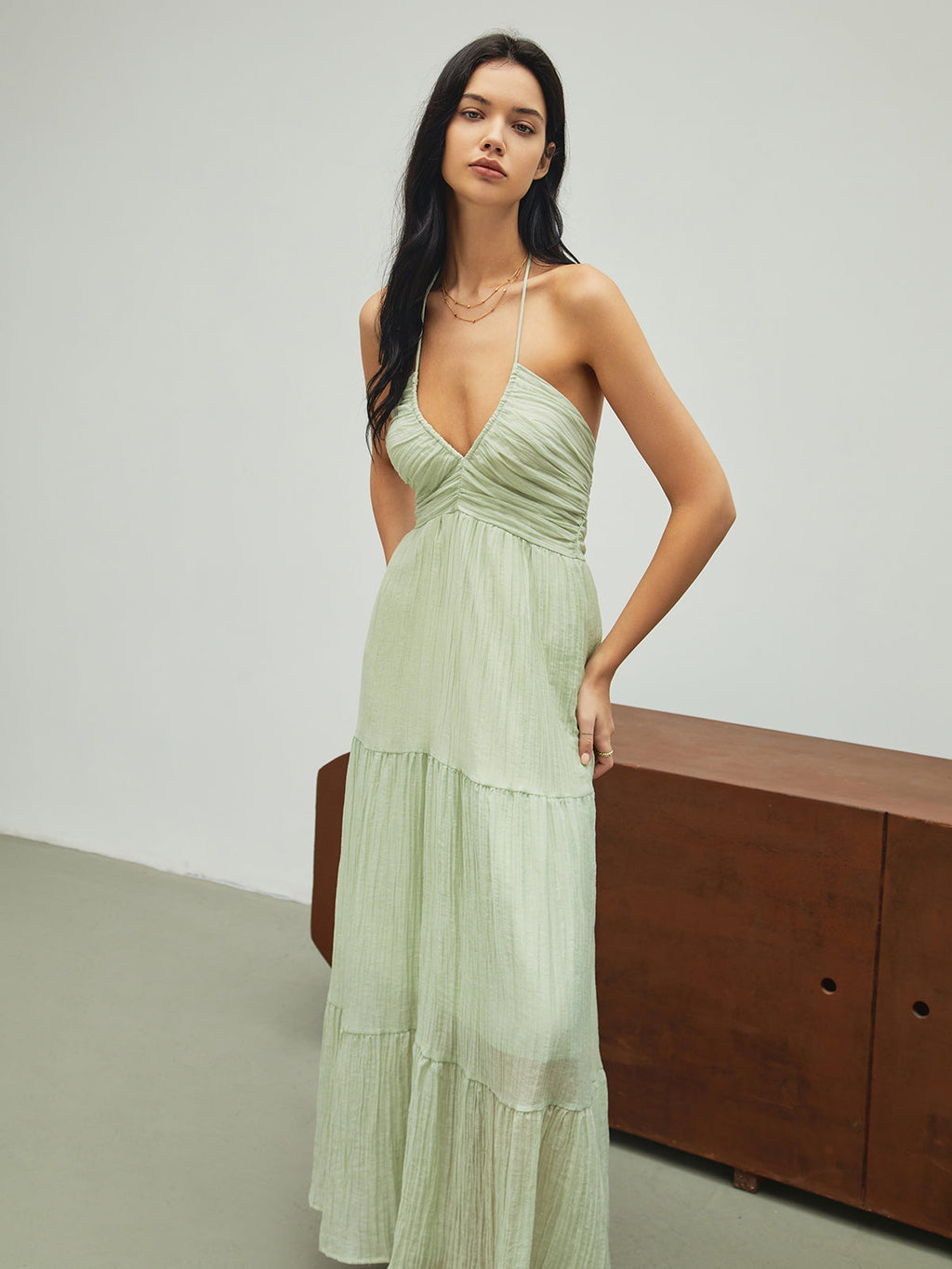 Halter Backless Maxi Dress — Light Green — Svelte Chic