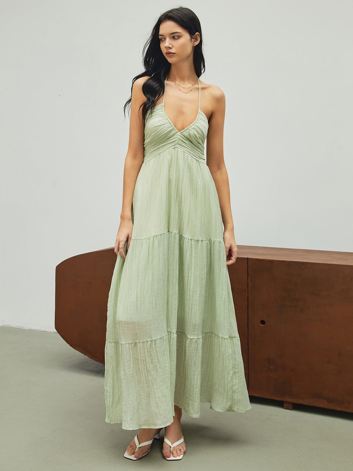 Halter Backless Maxi Dress — Light Green in Light Green — Svelte Chic