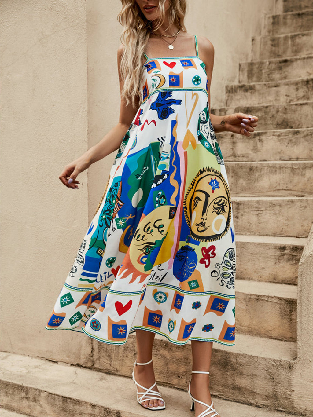 All-Over Print Cami Midi Dress — Multicolour — Svelte Chic