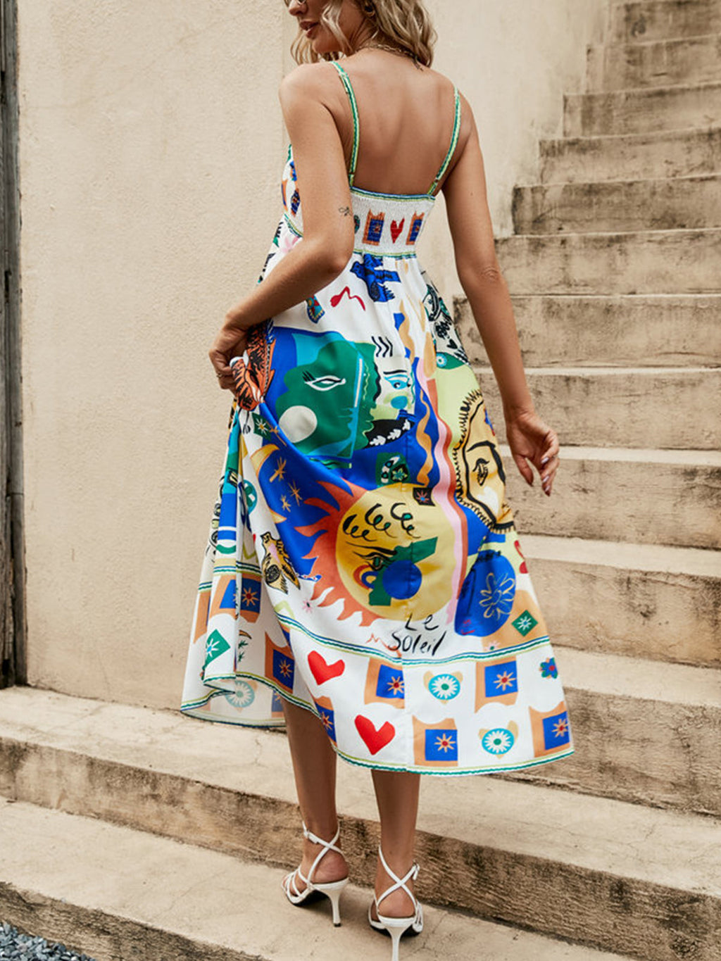 All-Over Print Cami Midi Dress — Multicolour — Svelte Chic