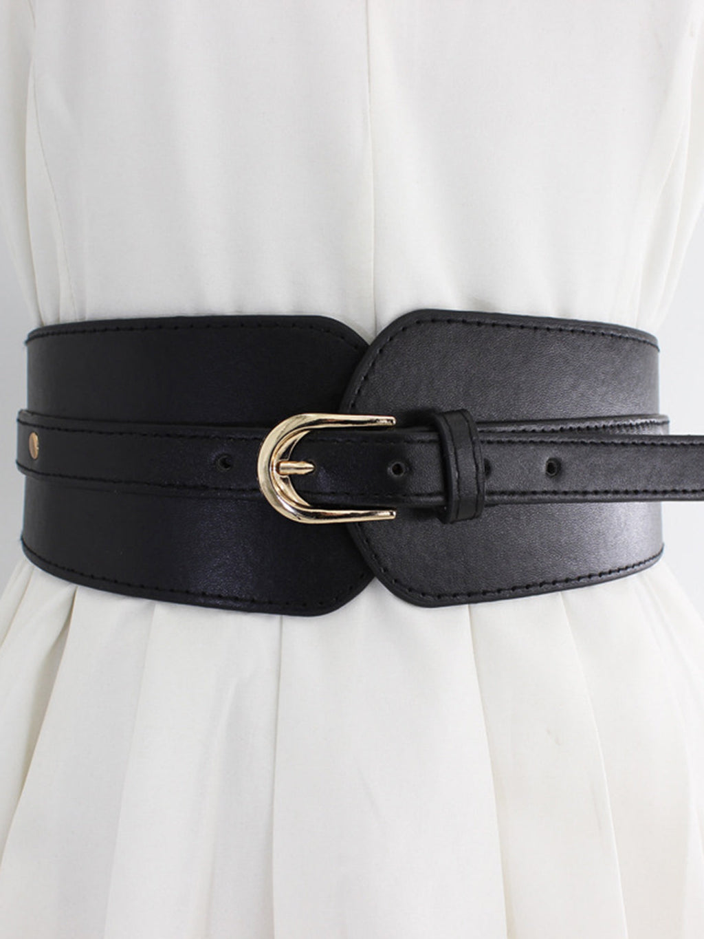 Wide Gold Buckle Belt — Black — Svelte Chic