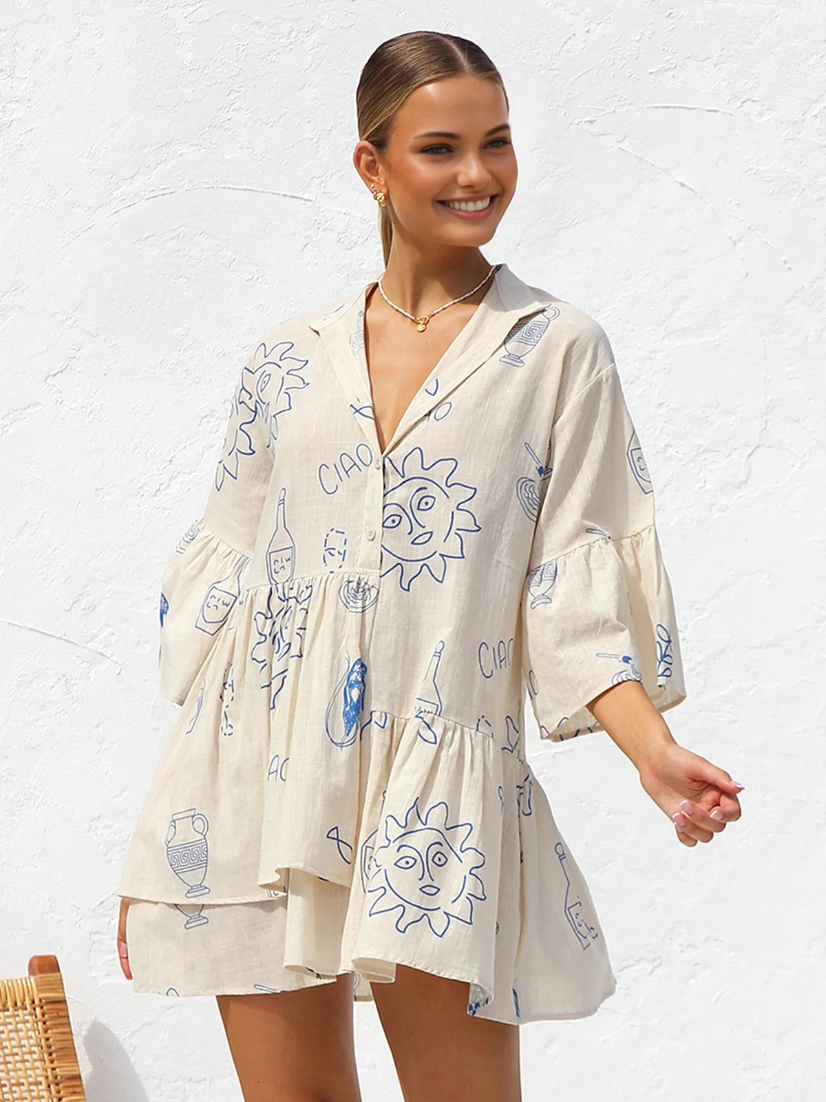 Sun Print Mini Dress — Apricot in Apricot — Svelte Chic