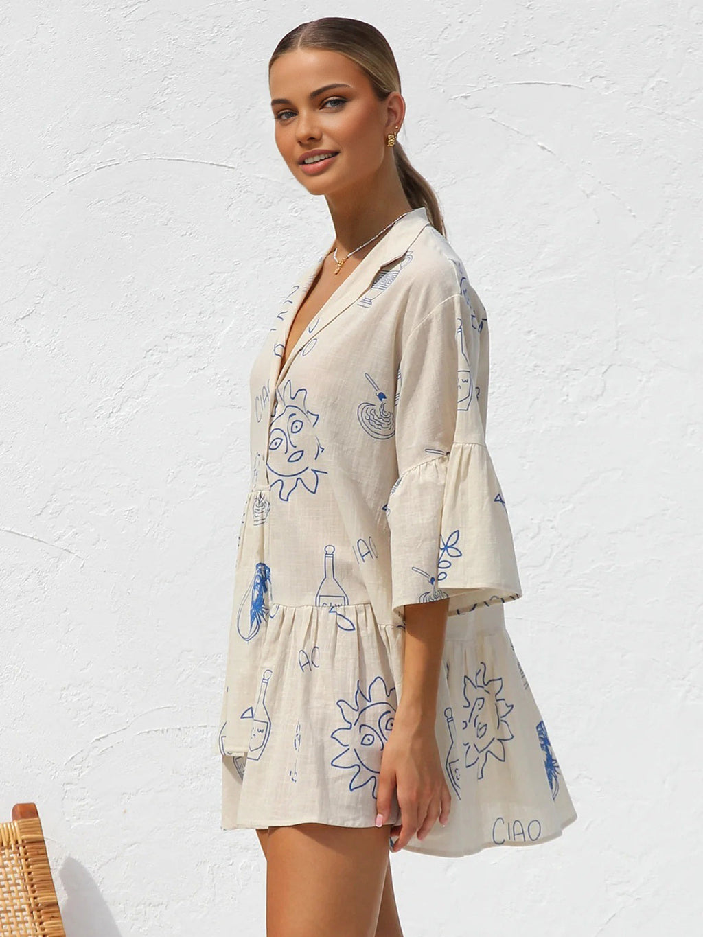Sun Print Mini Dress — Apricot — Svelte Chic