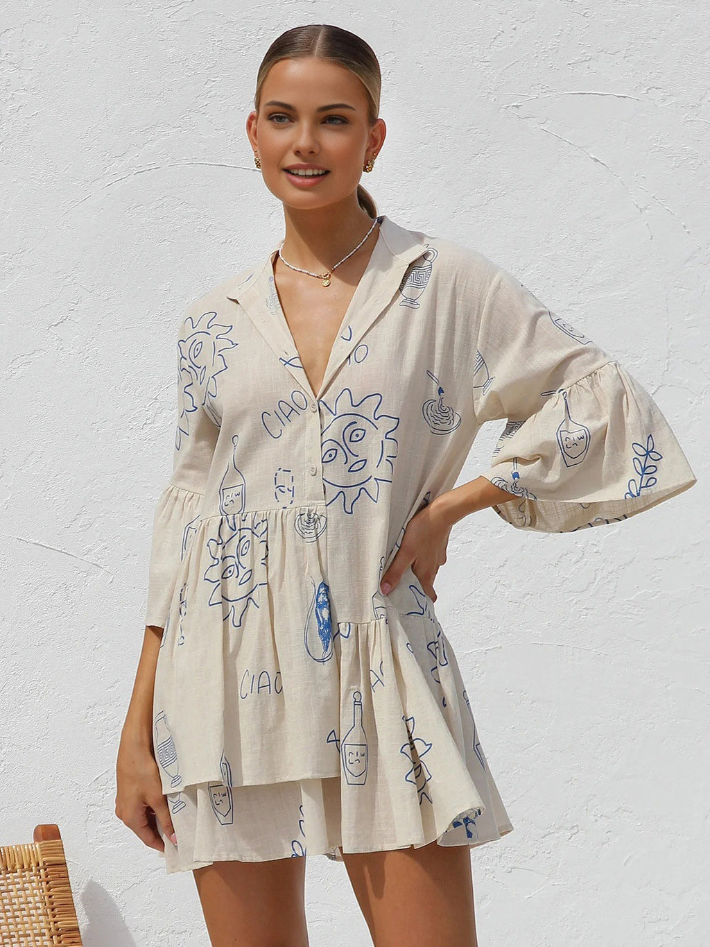 Sun Print Mini Dress — Apricot — Svelte Chic