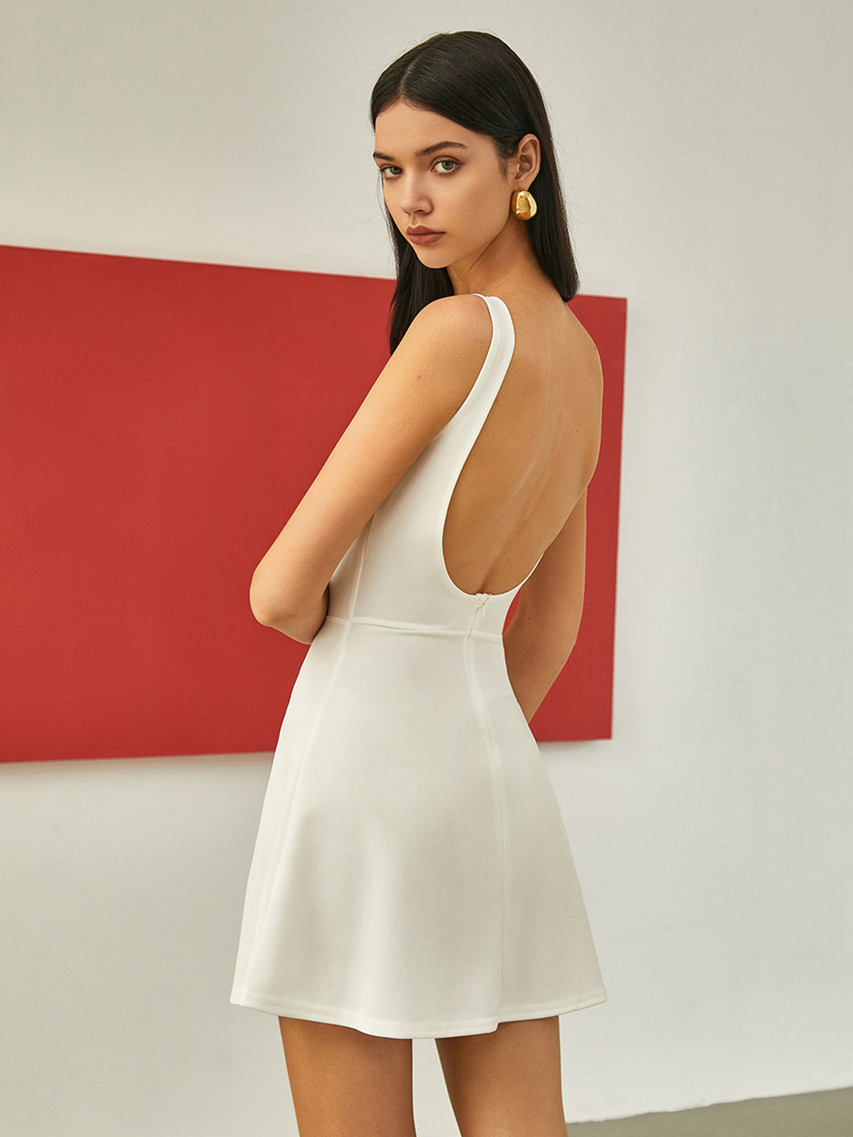 Sleeveless Backless Jersey Mini Dress — White — Svelte Chic