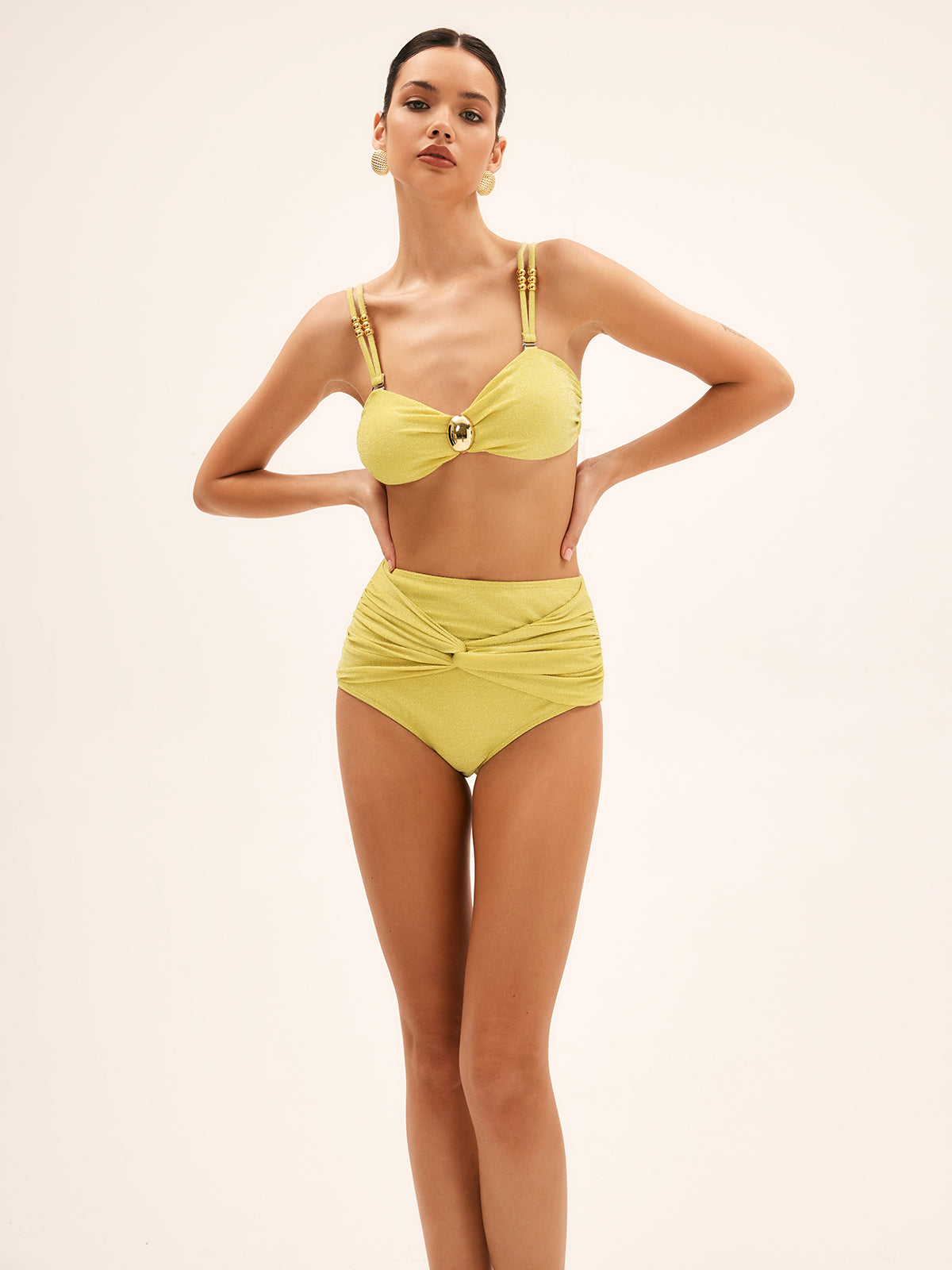 Metal Detail High-Waist Bikini Set — Yellow — Svelte Chic