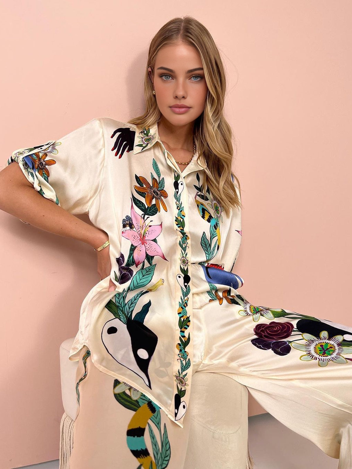 Floral Satin Trouser Set — Bohemian — Svelte Chic