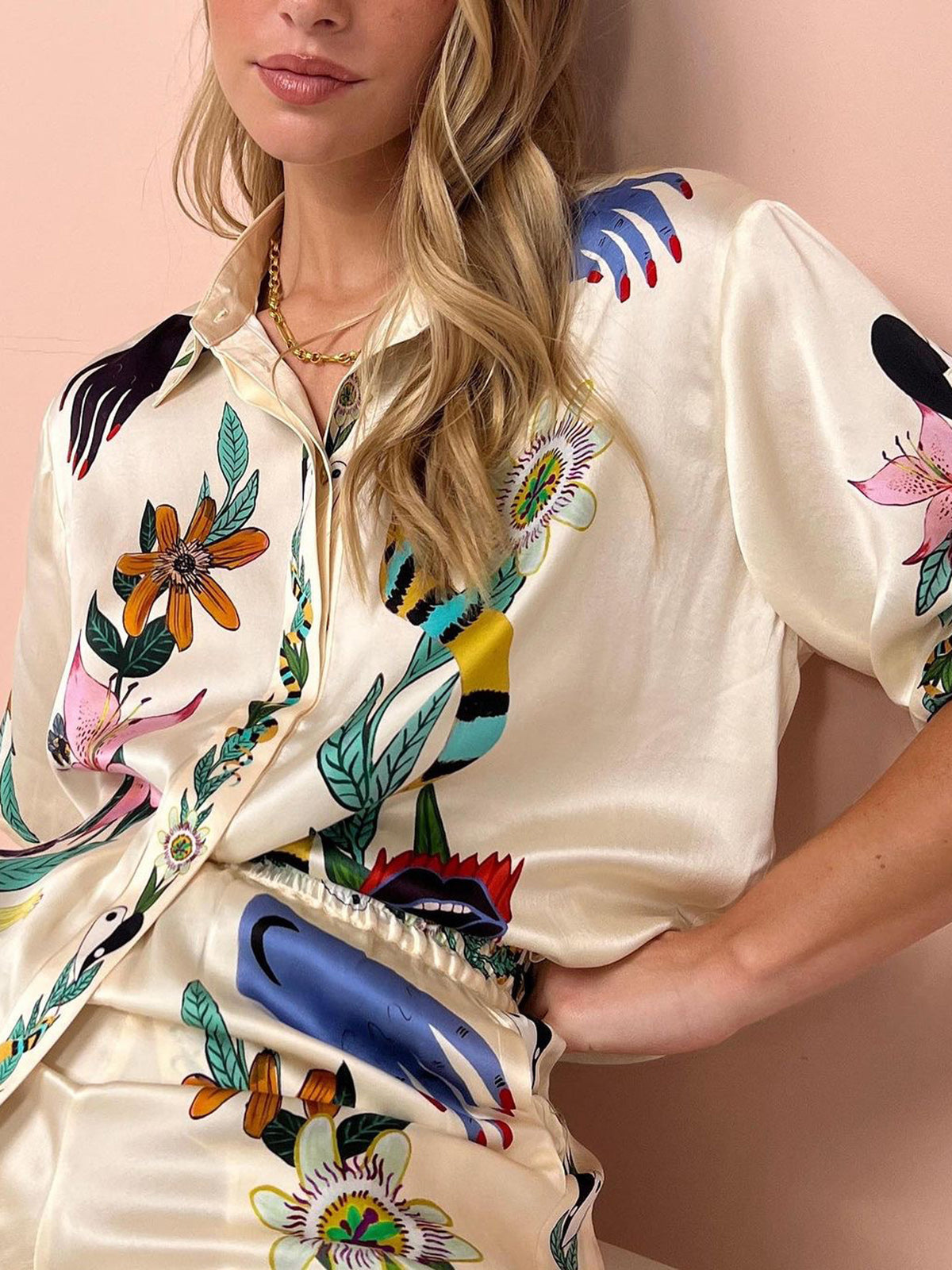 Floral Satin Trouser Set — Bohemian — Svelte Chic