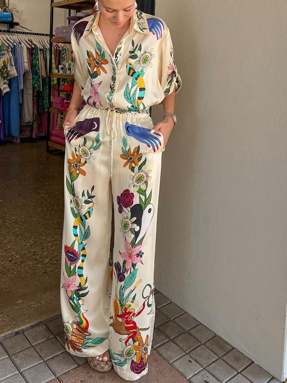 Floral Satin Trouser Set — Bohemian — Svelte Chic