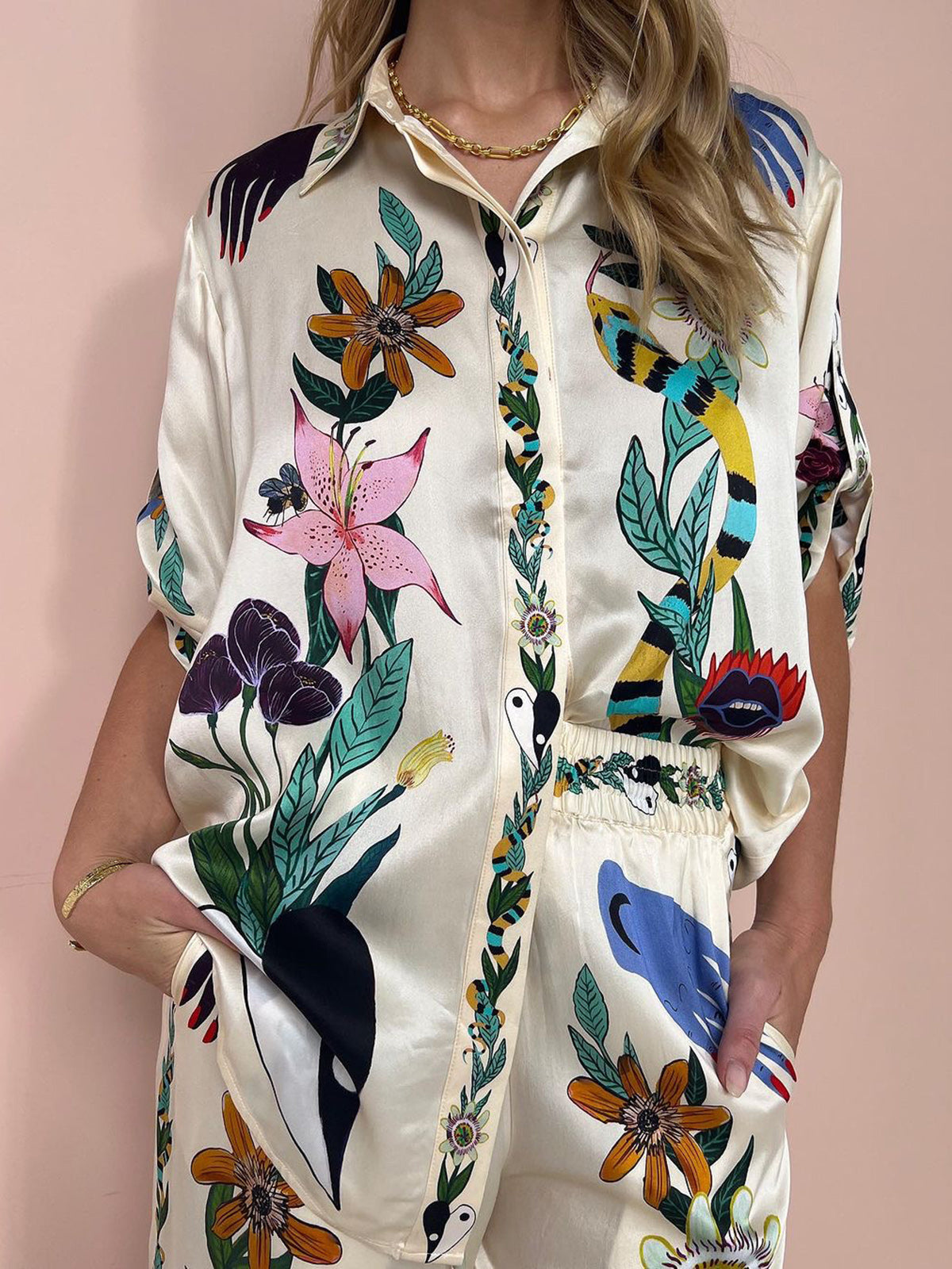 Floral Satin Trouser Set — Bohemian — Svelte Chic