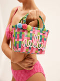 Multicolour Straw Bag — Pink &amp; Green Check in Pink — Svelte Chic