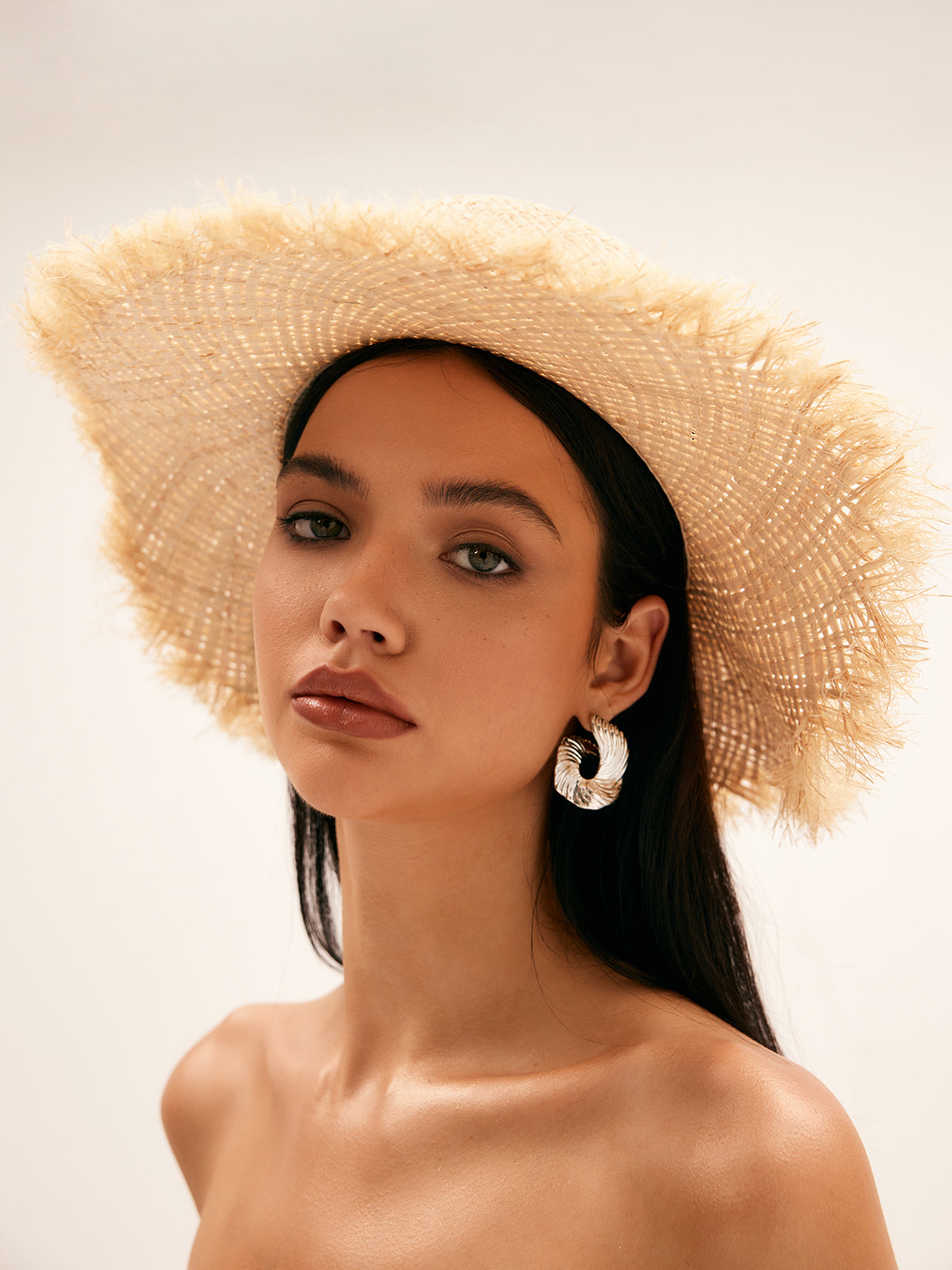 Wide-Brim Straw Hat — Khaki — Svelte Chic