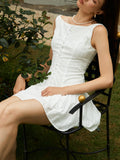 Cotton Backless Buttoned Mini Dress in White — Svelte Chic