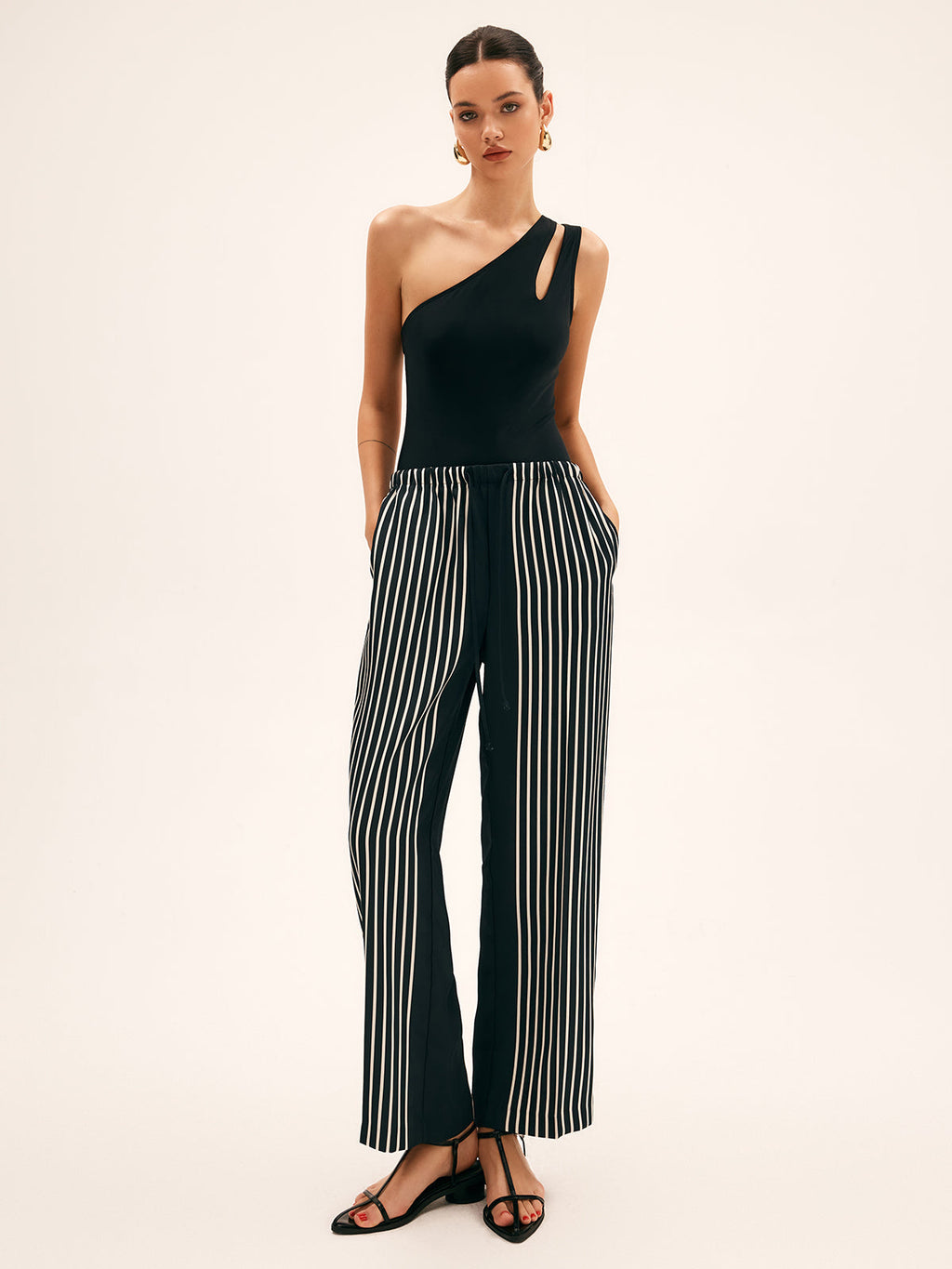Asymmetric Cutout One-Piece Swimsuit — Black — Svelte Chic